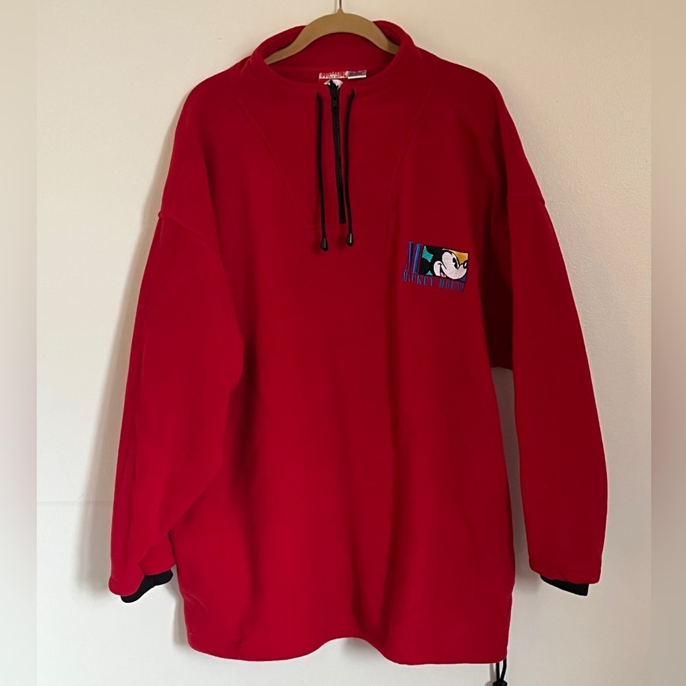 Vintage Walt Disney World Mickey Inc 1/4 Zip FleecE Sweatshirt Size XL Red